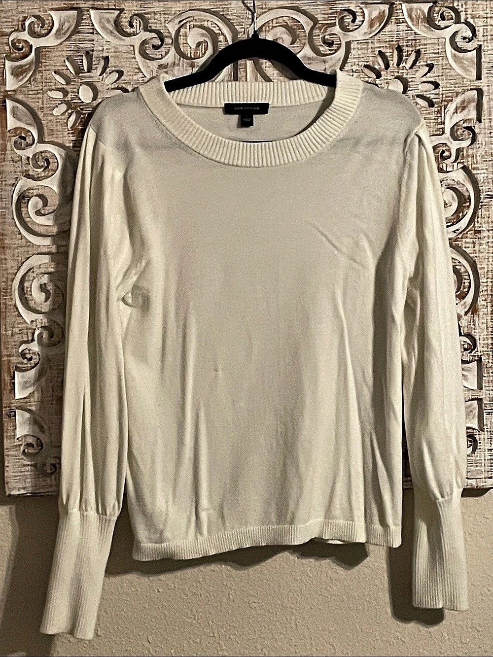 Ann Taylor Ribbed Puff Sleeve Sweater Cream Size Large